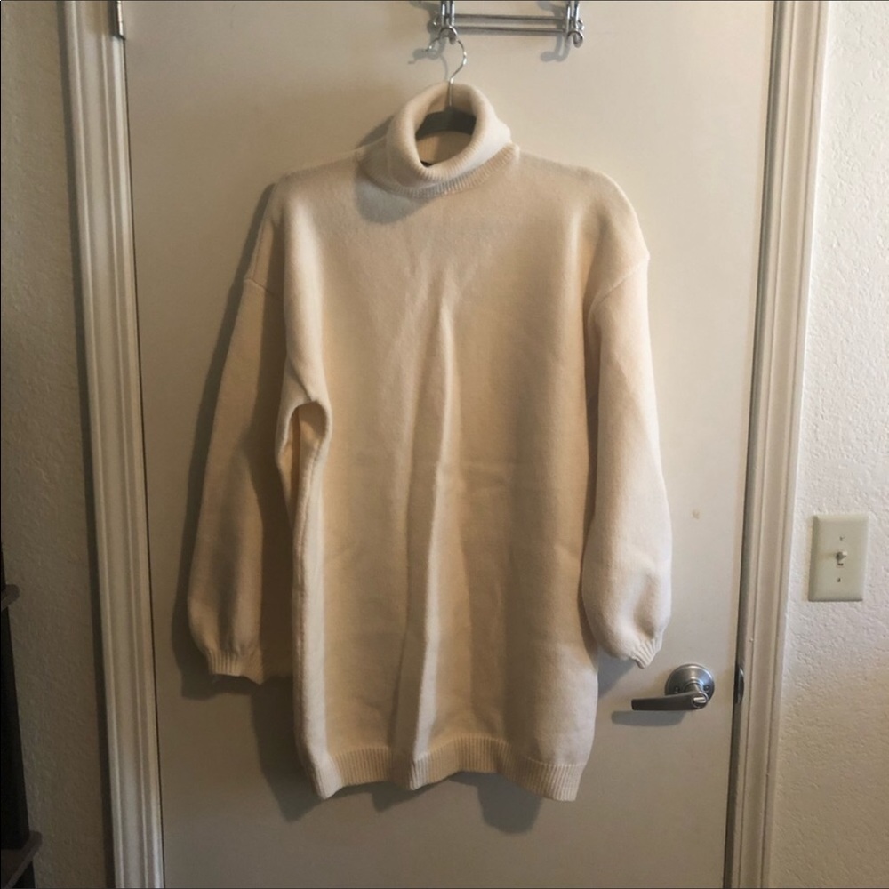 Off-white Balloon Sleeve, Turtleneck Sweater Dress